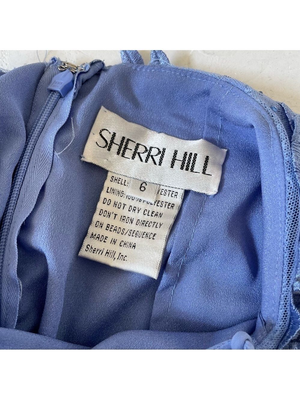 Sherri Hill Blue Lace Evening Gown Mermaid Medium Tail Prom Dress Party Size 6 - Picture 7 of 10